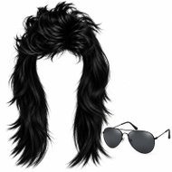 APT BQ3J Men's black wig with glasses in retro disco style - Wig