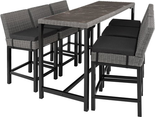 Tectake Ratanový barový stůl Lovas se 6 žídlí Latina, šedý - Zahradní nábytek - Main image