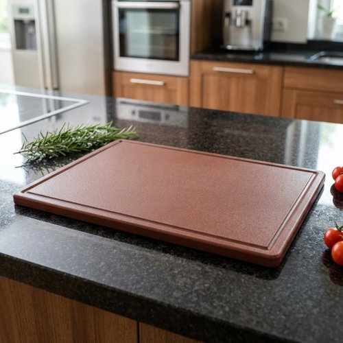 Gastro Plastic cutting board 32,5x26,5x2 cm GN 1/2, with groove, brown - Cutting Board - Main image