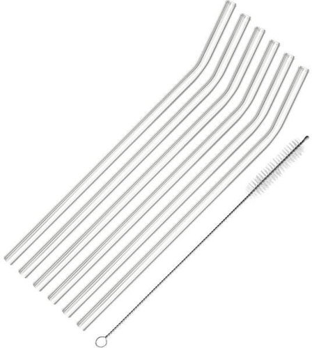Westmark Glass straws, set of 6, incl. brush, curved - Straw - Main image