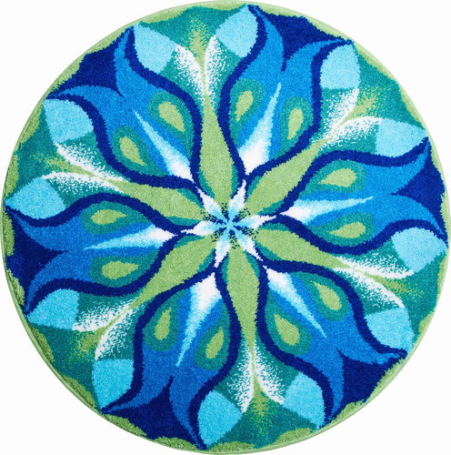 GRUND SILENT Glow Round Mandala of 60cm, Blue-green - Bath Mat - Main image