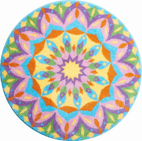 GRUND OF BIRTH Round Mandala Bath Mat of 80cm, Multi - Bath Mat - Main image