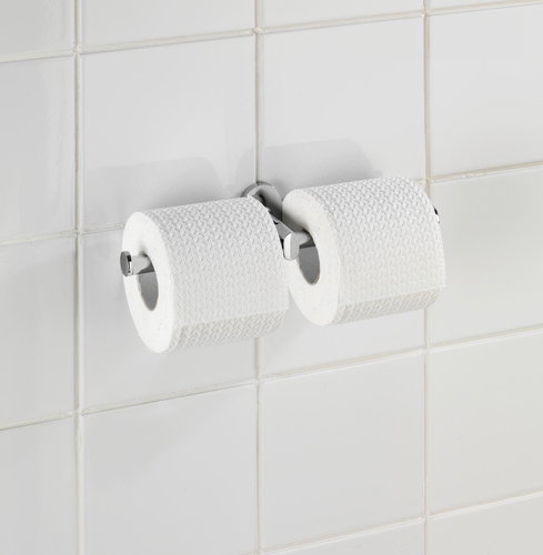 WENKO WITHOUT DRILLING PowerLoc RICO - Double Toilet Paper Holder, Metallic Glossy - Toilet Paper Holder - Main image