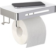 WENKO WITHOUT DRILLING Premium Plus - Toilet Paper Holder with Shelf, Metallic Glossy - Toilet Paper Holder
