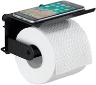 WENKO WITHOUT DRILLING Classic Plus - Toilet Paper Holder with Shelf, Black - Toilet Paper Holder