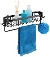 WENKO WITHOUT DRILLING Classic Plus - Wall Shelf with Hooks, Black - Bathroom Hook