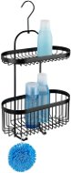 WENKO WITHOUT DRILLING Classic Plus - Two-storey Wall Shelf with Hooks, Black - Bathroom Hook
