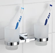 WENKO WITHOUT TURNING PowerLoc SAN REMO - Double toothbrush cup, shiny metal - Toothbrush Holder Cup
