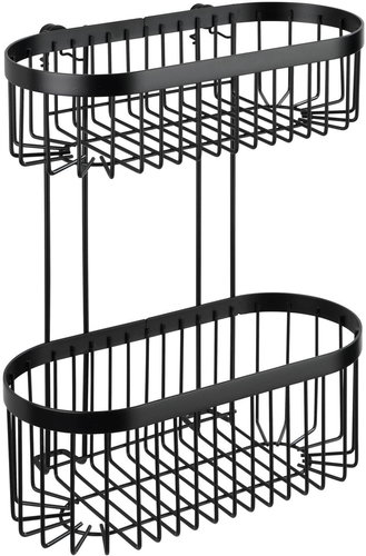 WENKO WITHOUT DRILLING Classic Plus - Two-storey Wall Shelf, Black - Bathroom Shelf - Main image