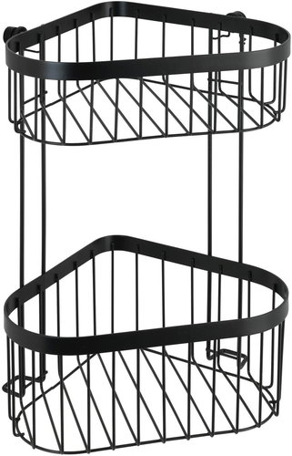 WENKO WITHOUT DRILLING Classic Plus - Corner Two-storey Shelf, Black - Bathroom Shelf - Main image