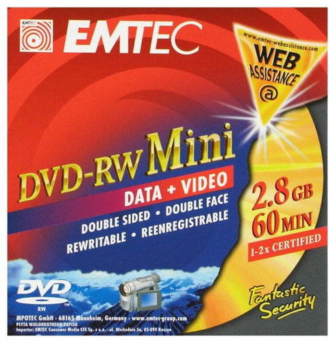 DVD-RW 8cm oboustranné médium EMTEC Fantastic Security 2.8GB, 2x speed, balení v SLIM krabičce - - - Hauptbild