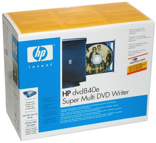 HP dvd840e černá (black) - DVR±R 16x, DVD+R9 8x, DVD-R DL 4x, DVD+RW 8x, DVD-RW 6x, DVD-RAM 5x, exte - DVD Burner - Main image