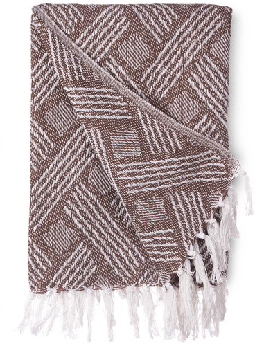 Giftdecor Cotton bedspread, 150 × 125 cm, brown with stripes - Bed Cover - Main image