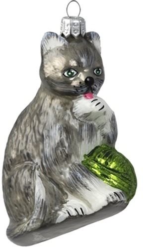 Skleněná kočka šedá - Vánoční ozdoby - Main image