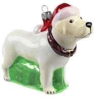 Krémový Labrador s čepicí - Vánoční ozdoby