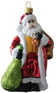 Skleněná figurka Santa s pytlem - Vánoční ozdoby