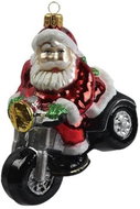 Skleněná figurka Santa na motorce - Vánoční ozdoby
