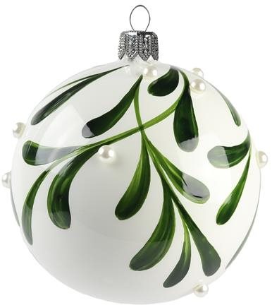 Skleněná baňka v bílém porcelánu s dekorem jmelí - Vánoční ozdoby - Main image