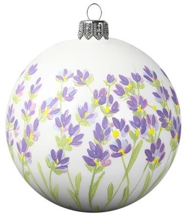 Porcelánově bílá baňka s malovanou levandulí - Vánoční ozdoby - Main image