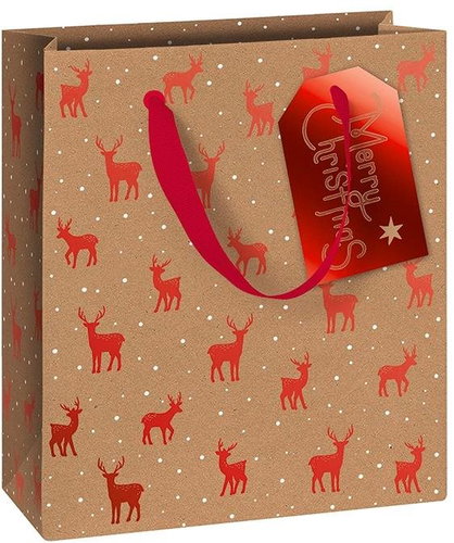 STEWO Gift bag - natural with reindeer, small, 21 × 18 × 8 cm - Gift Bag - Main image