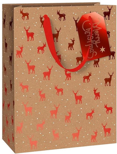 STEWO Gift bag - natural with reindeer, large, 33 × 25 × 25 cm - Gift Bag - Main image