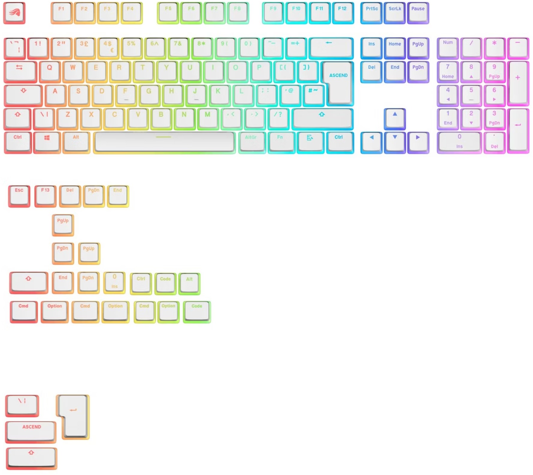 Glorious Aura V3 Keycaps White - UK English - Retail - UK