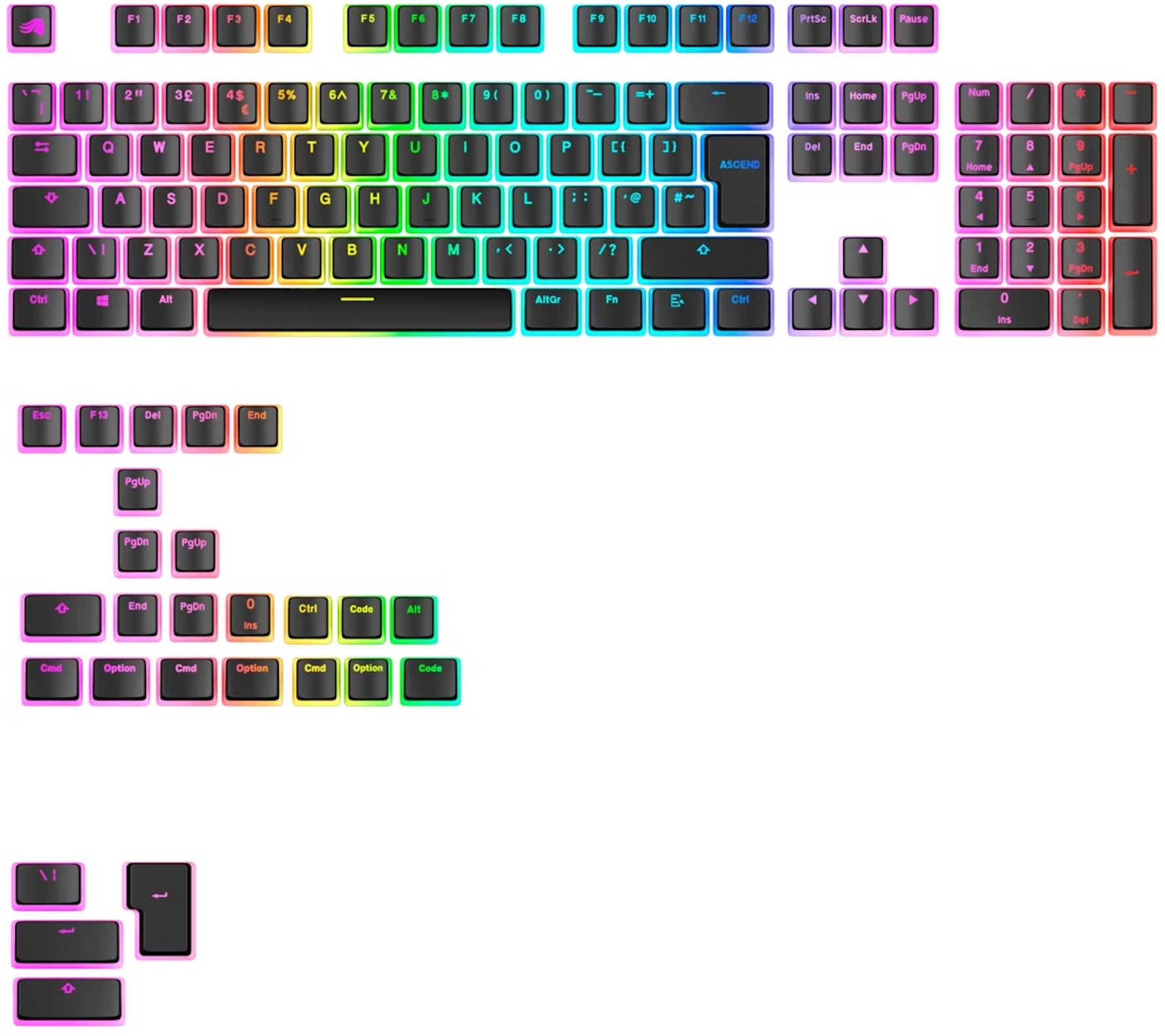 Glorious Aura V3 Keycaps Black - UK English - Retail - UK