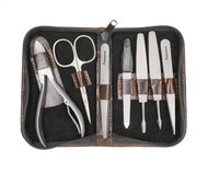 Globos Kožená sada na manikúru s nůžkami Solingen 994-89 hnědá - Manicure Set