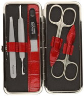 Globos Women's leather manicure set 1321-86 with crocodile skin design red glossy - Manicure Set