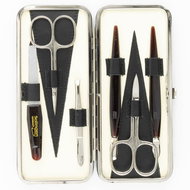 Globos Dámská kožená manikúra s nástroji Solingen 744-87 černá-bílá - Manicure Set