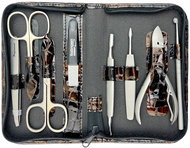 GLOBOS Ladies leather manicure set with scissors Solingen 925-89 brown croco - Manicure Set