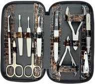 GLOBOS Dámská kožená manikúra s nůžkami Solingen 1175-89 hnědá kroko - Manicure Set