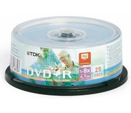 DVD+R médium TDK 4.7GB, 8x speed, spindle 25ks balení - -