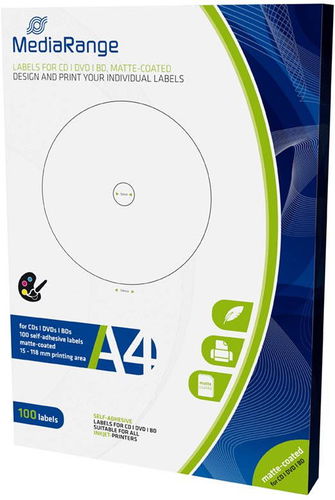 MediaRange CD / DVD / Blu-ray címkék 15 mm - 118 mm-es fehér - Matrica - Fő fotó