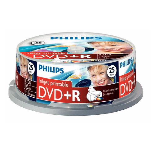 DVD+R médium PHILIPS Printable 4.7GB, 16x speed, balení 25 kusů cakebox - - - Main image