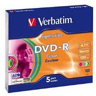 Verbatim DVD-R 16x, Lightscribe COLOURS 5ks v SLIM krabičce - Médium