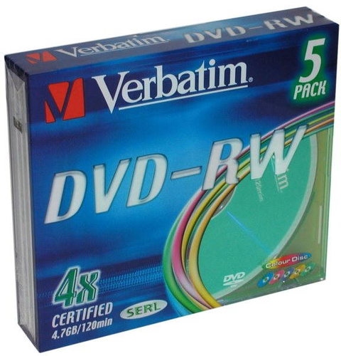 Verbatim DVD-RW 4x, COLOURS 5pcs in SLIM box - Media - Main image