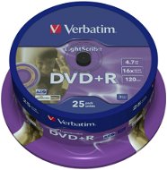 Verbatim DVD+R 16x, LightScribe 25ks cakebox - Média