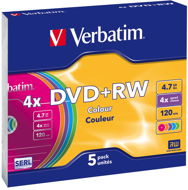 Verbatim DVD + RW 4x, COLOURS 5 ks v SLIM krabičke - Médium