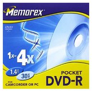 DVD-R 8cm médium MEMOREX 1.4GB 4x speed, balení 5 kusů ve SLIM krabičkách - -
