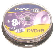 DVD+R médium MEMOREX 4.7GB 8x speed, balení 10 kusů cakebox - -