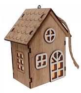 GOBA Vánoční dekorace - dřevěný domek, svítící LED, závěsný - Christmas Decoration