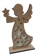 GOBA Vánoční dekorace - dřevěný anděl s hvězdou, bílý glitr, 15 cm - Christmas Decoration