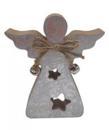 GOBA Vánoční dekorace - dřevěný andělíček stříbrný, s rolničkou, 12 cm - Christmas Decoration