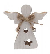 GOBA Vánoční dekorace - dřevěný andělíček bílý, s rolničkou, 12 cm - Christmas Decoration