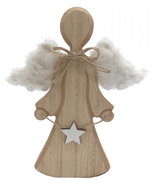 GOBA Vánoční dekorace - dřevěný anděl, s hvězdou, 20 cm - Christmas Decoration