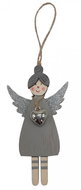 GOBA Vánoční dekorace - závěsná dřevěná andělka, stříbrná se srdcem, 12 cm - Christmas Decoration