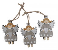 GOBA Vánoční dekorace - závěsné dřevěné andělky, stříbrné, 3ks - Christmas Decoration