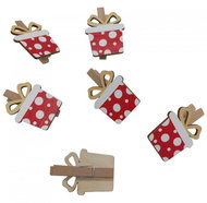 GOBA Vánoční dekorace - kolíčky červené dárky, 6 ks - Christmas Decoration