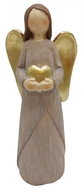 GOBA Vánoční dekorace - keramický anděl hnědý, se zlatým srdcem, 10 cm - Christmas Decoration